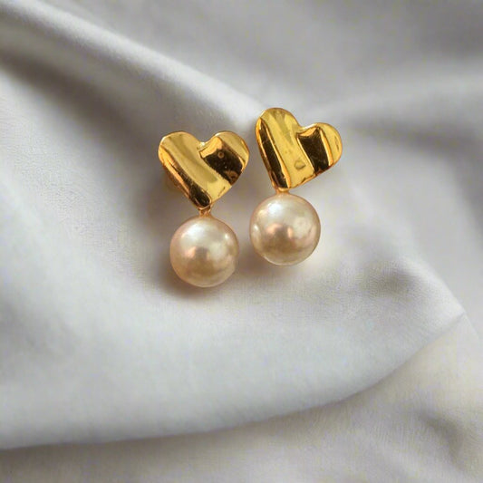 Heart Pearl Drop Earrings