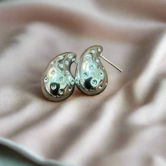 Sliver Dotted Teadrop Earrings