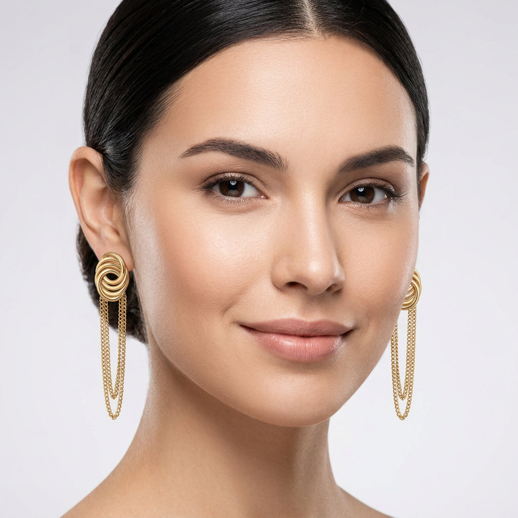 Whirl Drop Chain Earrings
