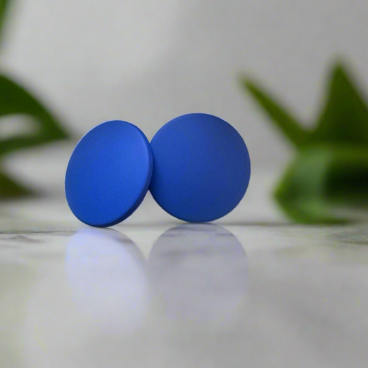 Navy Blue Round Statement Earrings