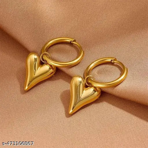 Golden Drop Heart Earrings